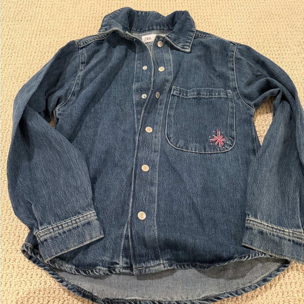 Zara denim embellished shirt NWOT